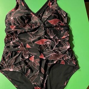 Eddie Bauer womans XL One Piece Swimsuit - Black and Pink Floral